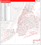 New York 5 Boroughs Wall Map Red Line Style